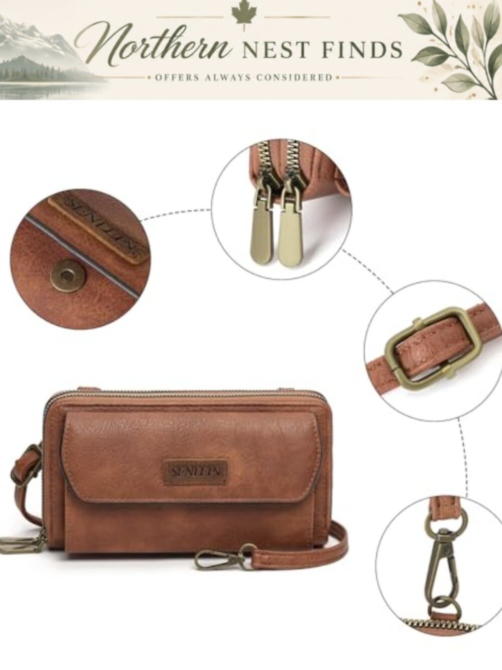 Small Vegan Leather Crossbody Phone Purse with Card Slots - Picture 4 of 6
